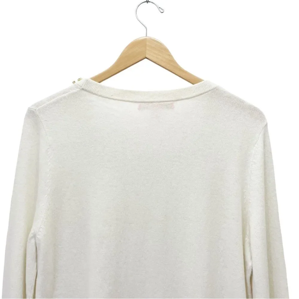 Lilly Pulitzer Coconut Odetta Sweater Wool Blend Rhinestone Neckline Size Large - Picture 8 of 13